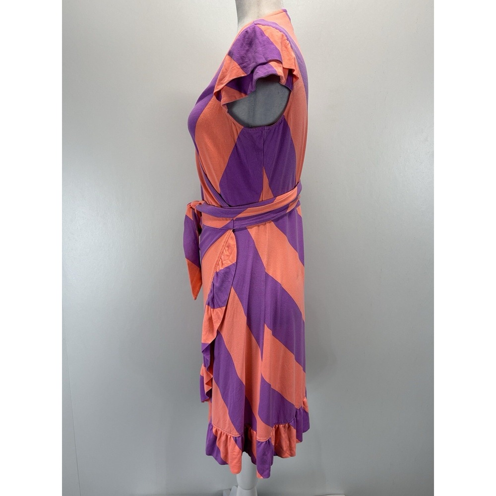Lilly Pulitzer Adriel Striped Wrap Dress Sz Medium Women's Coral Purple Ruffle - Picture 2 of 8